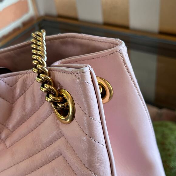 GUCCI GG Marmont Pink Matelassé Leather Chain Shoulder Bag - Picture 12 of 16